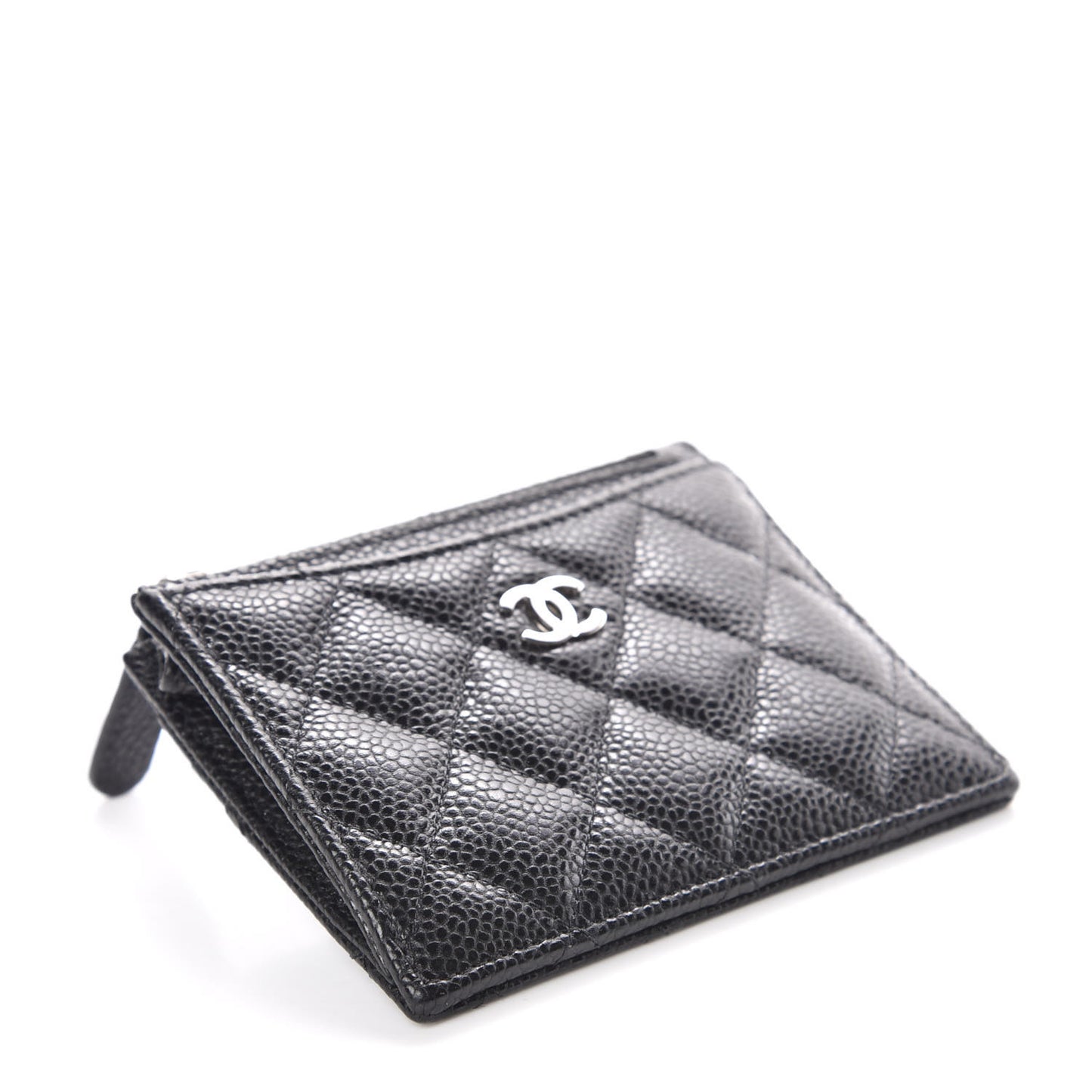 Caviar Quilted CC Zip Card Holder Black