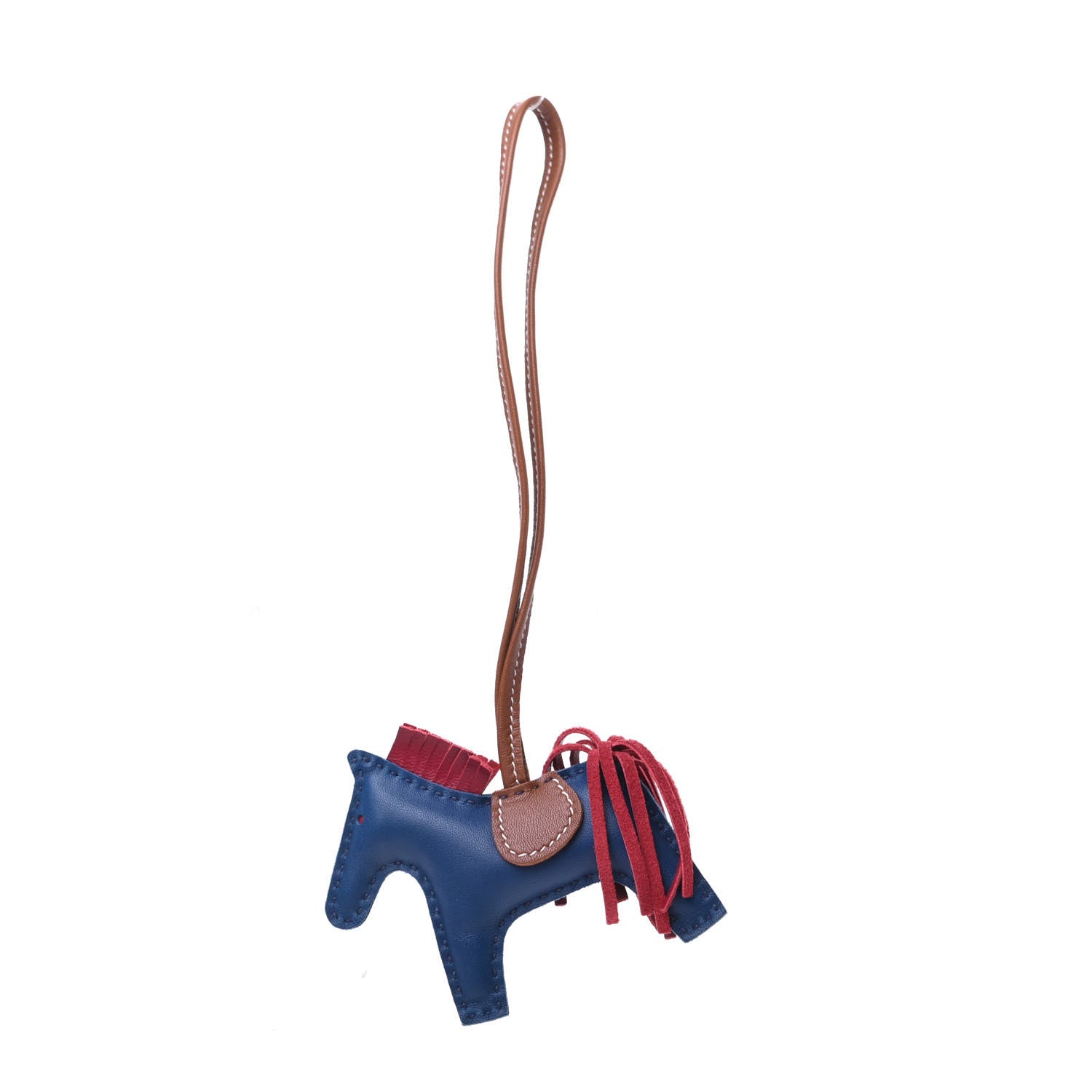 Hermes Milo Lambskin Grigri Rodeo Horse Bag Charm PM Bleu de Malte Rubis Fauve 3 of 6