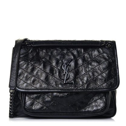 Saint Laurent Crinkled Calfskin Matelasse Monogram Medium Niki Chain Satchel Black 2 of 25