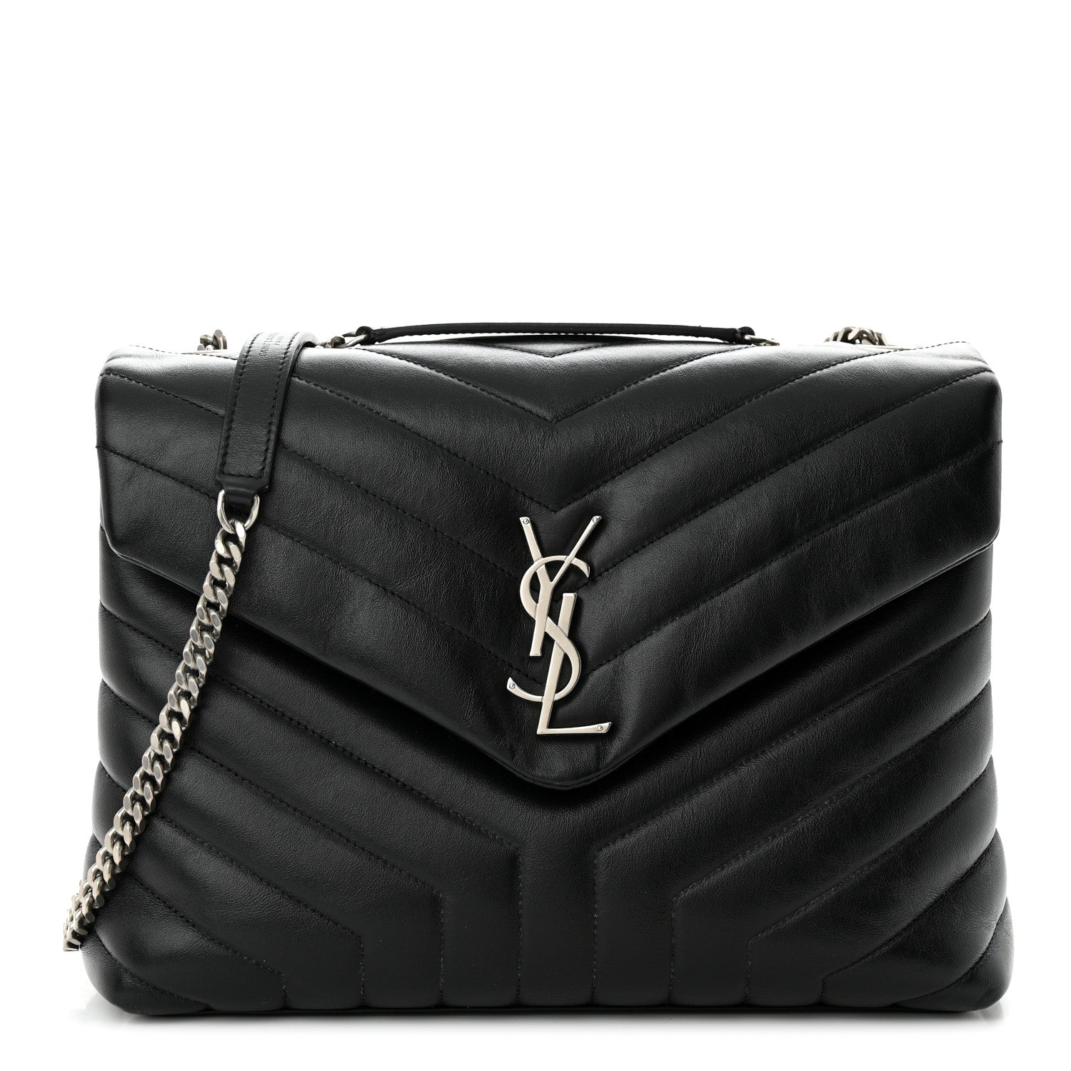 Saint Laurent Calfskin Y Quilted Monogram Medium Loulou Chain Satchel Black 1 of 14
