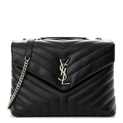 Saint Laurent Calfskin Y Quilted Monogram Medium Loulou Chain Satchel Black 1 of 14