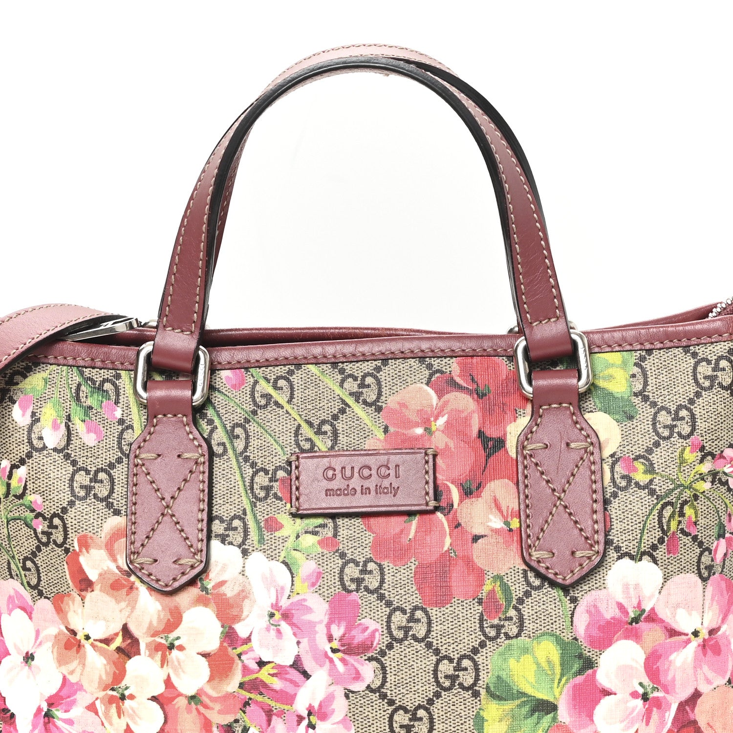 Gucci GG Supreme Monogram Blooms Small Zippered Tote Beige Multicolor Dry Rose 8 of 10