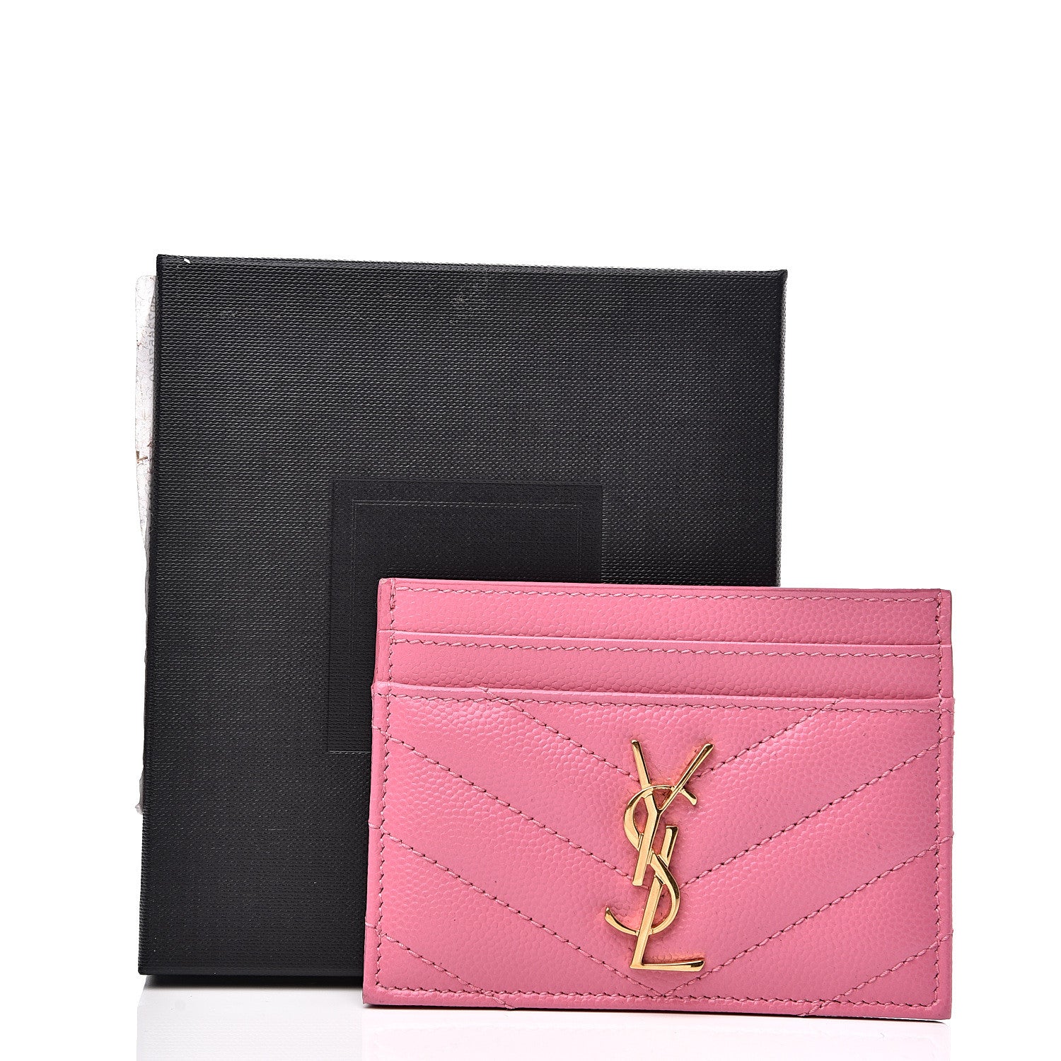 Saint Laurent Grain De Poudre Matelasse Chevron Monogram Credit Card Case Indian Pink 10 of 10