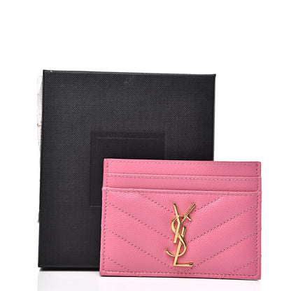 Saint Laurent Grain De Poudre Matelasse Chevron Monogram Credit Card Case Indian Pink 10 of 10