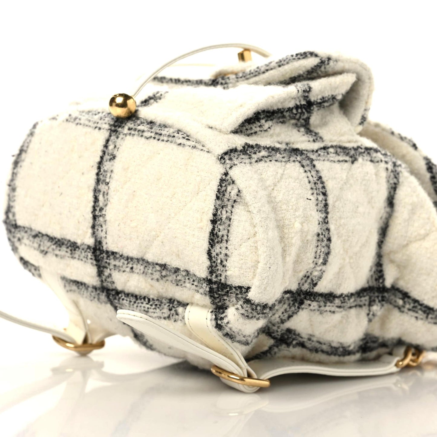 Wool Tweed Elegant Backpack Ecru Black