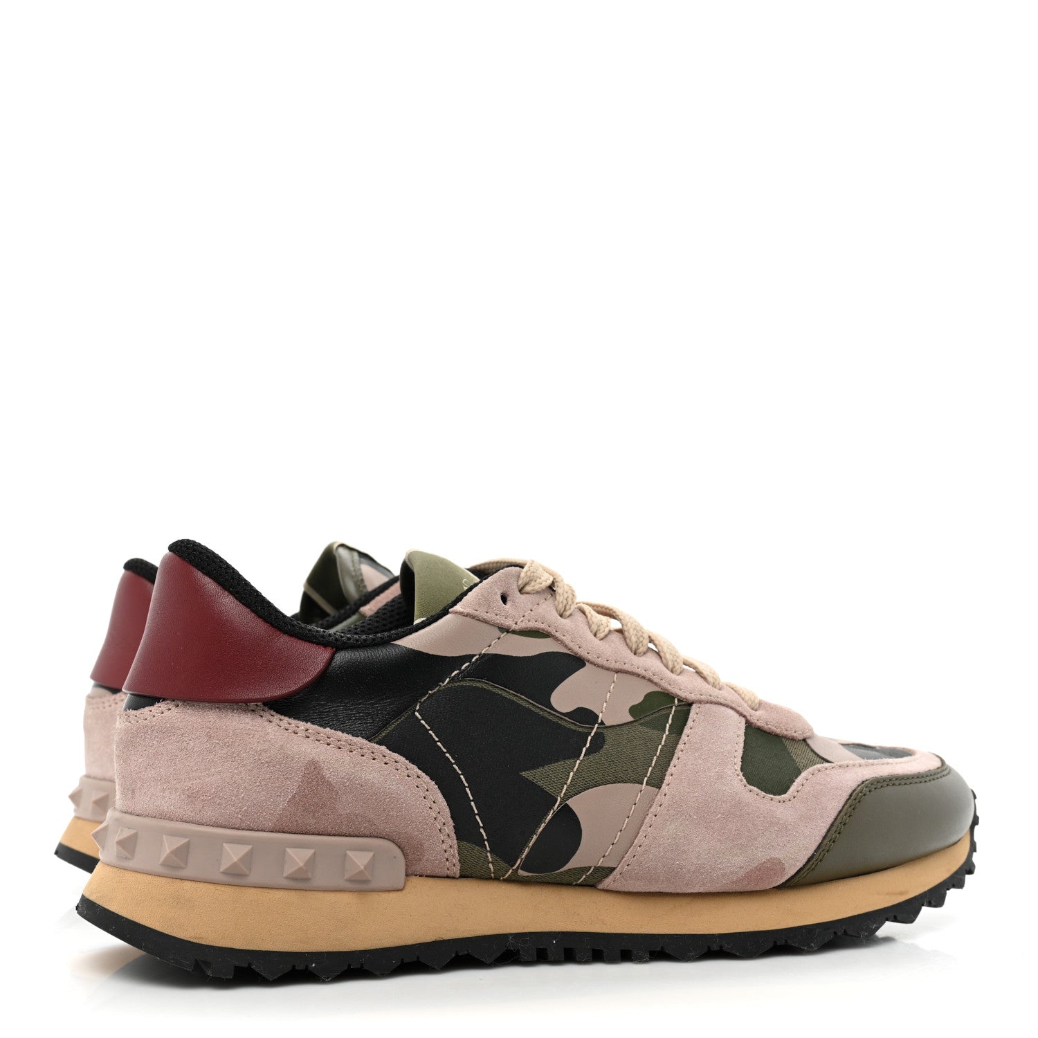 Valentino Garavani Nappa Suede Camouflage Womens Rockrunner Sneakers 37 Army Green Beige 5 of 13