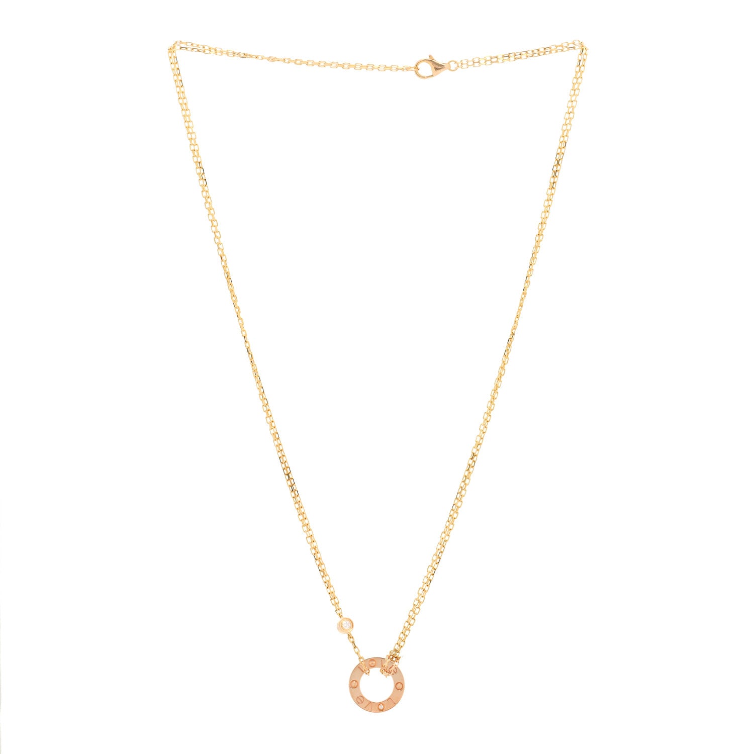 Cartier 18K Pink Gold 2 Diamond LOVE Necklace 3 of 6