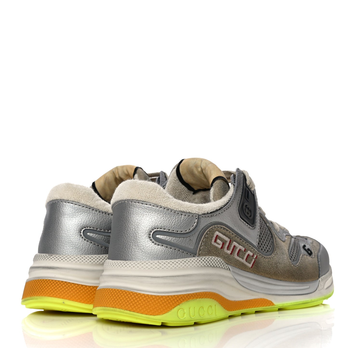 Metallic Calfskin Suede Womens Ultrapace Sneakers 35.5 Silver Oatmeal