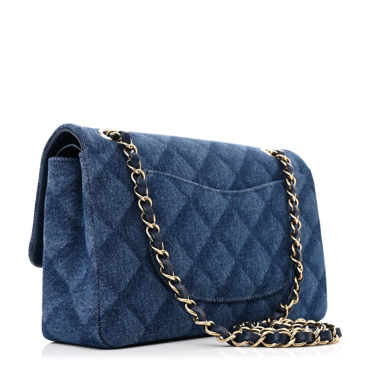 Printed Denim Quilted Medium Double Flap Dark Blue