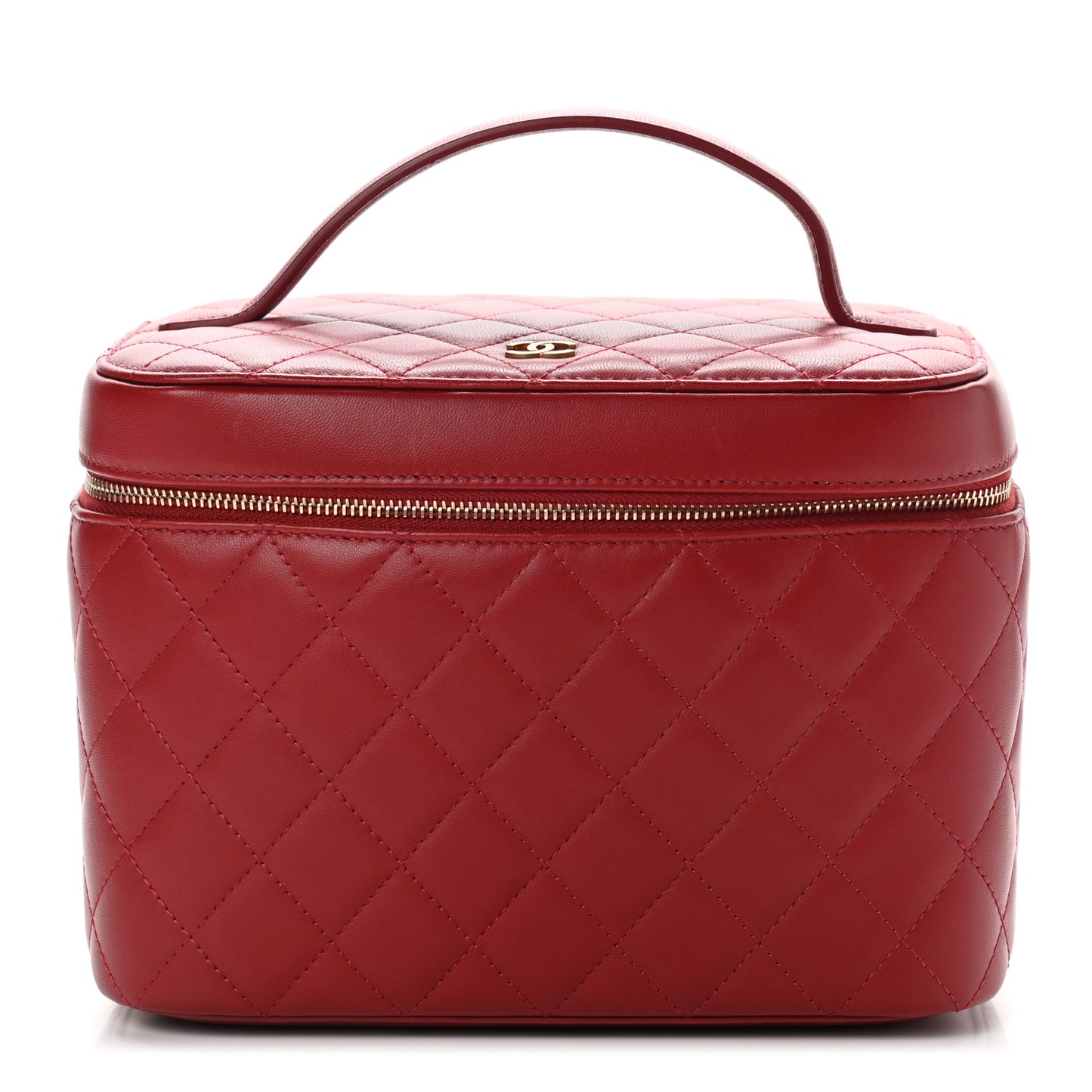 Lambskin Quilted Large Vanity Pouch Red