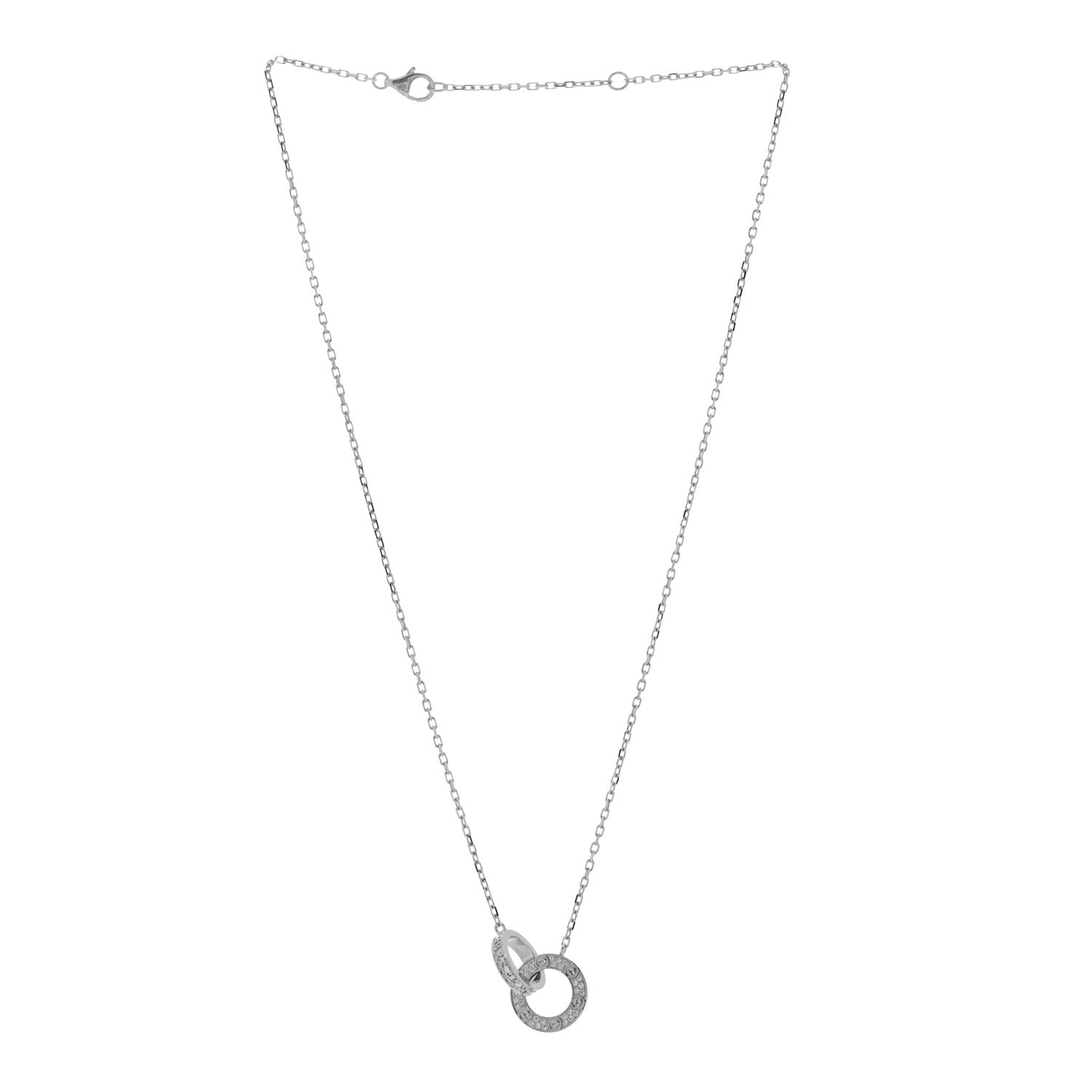 Cartier 18K White Gold Diamond Interlocking LOVE Paved Necklace 3 of 4