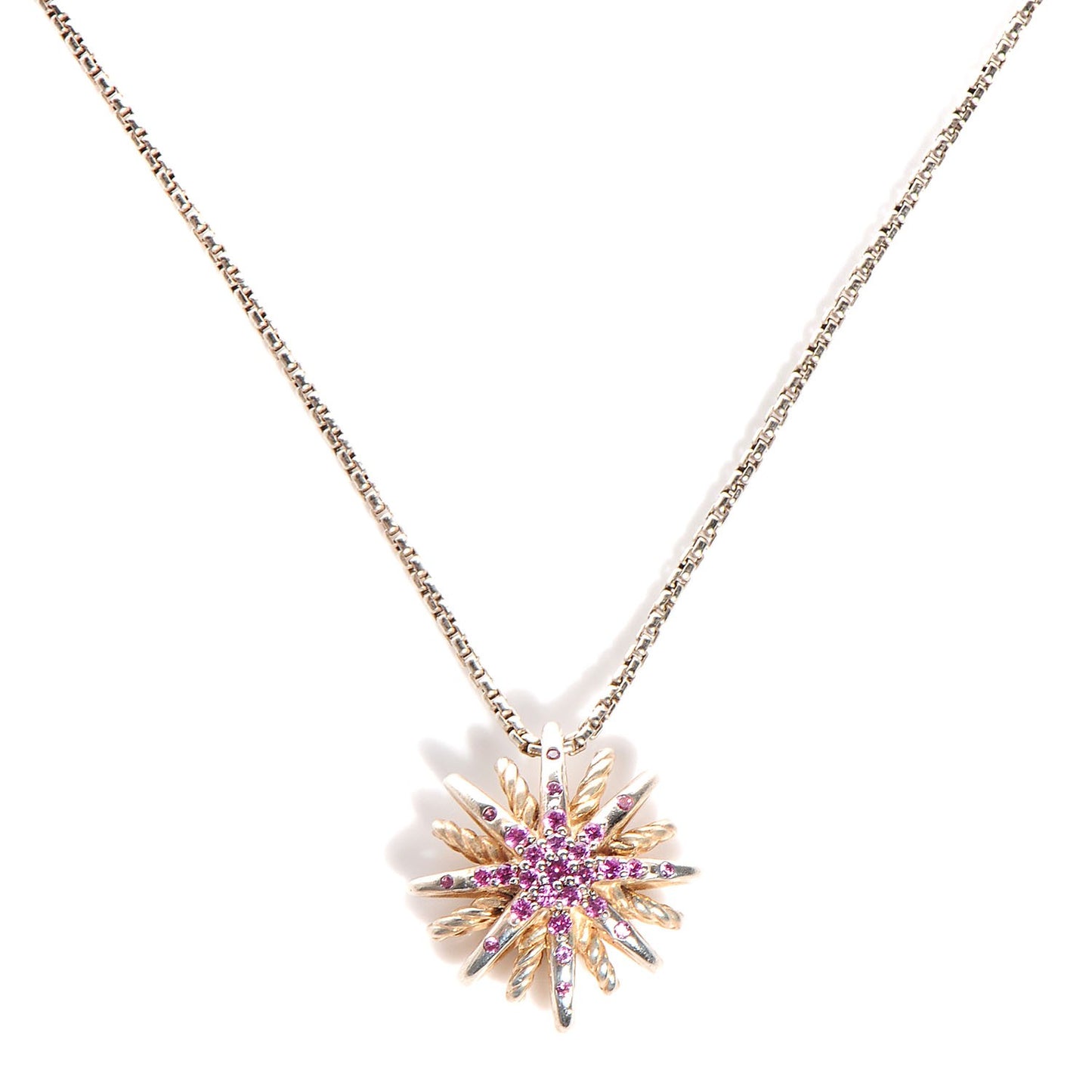 Sterling Silver Pink Sapphire Small Starburst Pendant Necklace