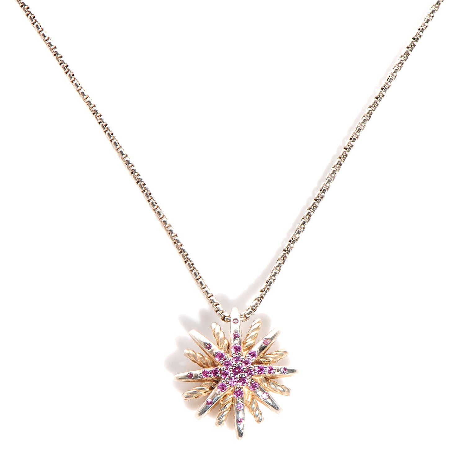 David Yurman Sterling Silver Pink Sapphire Small Starburst Pendant Necklace 1 of 4