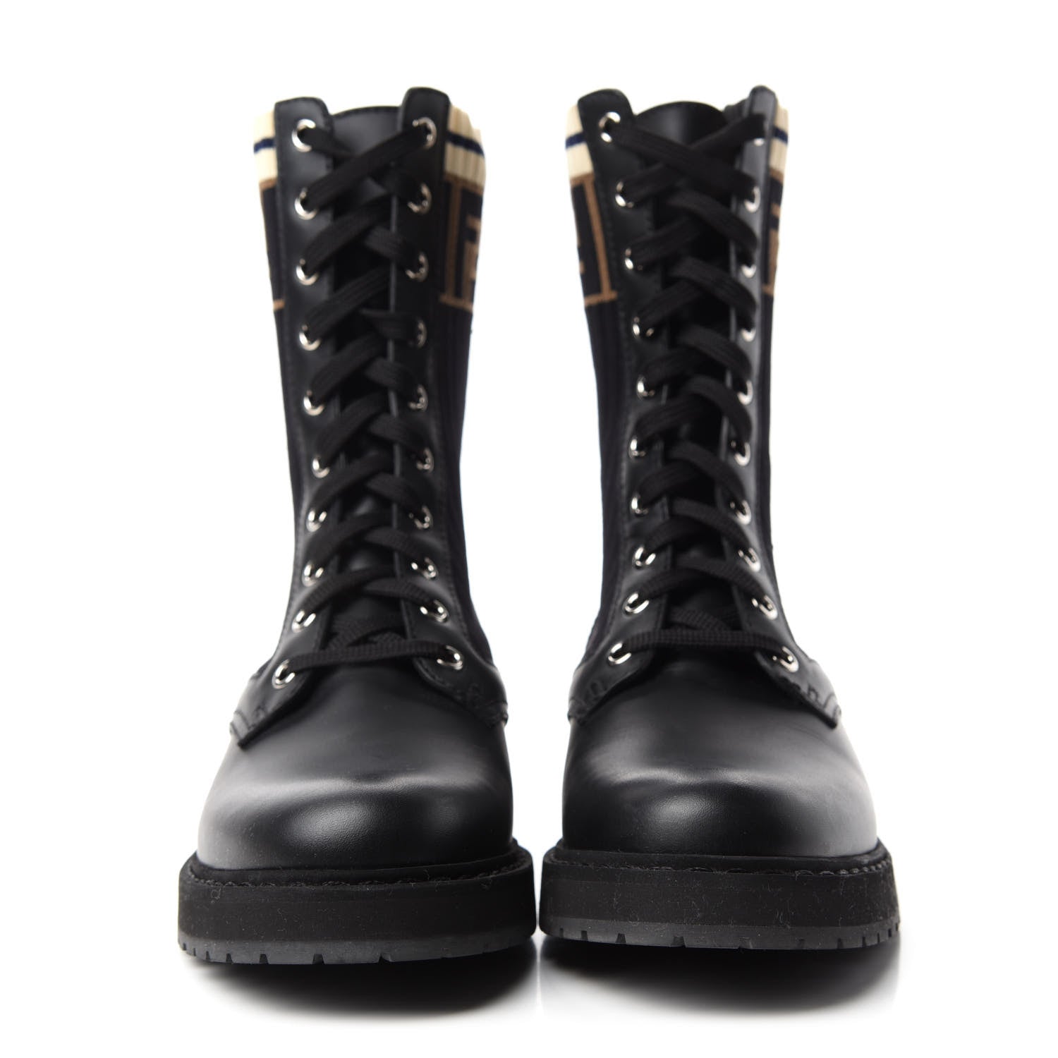 Fendi Calfskin Stretch Fabric Rockoko Biker Boots 36.5 Tobacco Black Marino 2 of 8