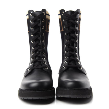 Fendi Calfskin Stretch Fabric Rockoko Biker Boots 36.5 Tobacco Black Marino 2 of 8