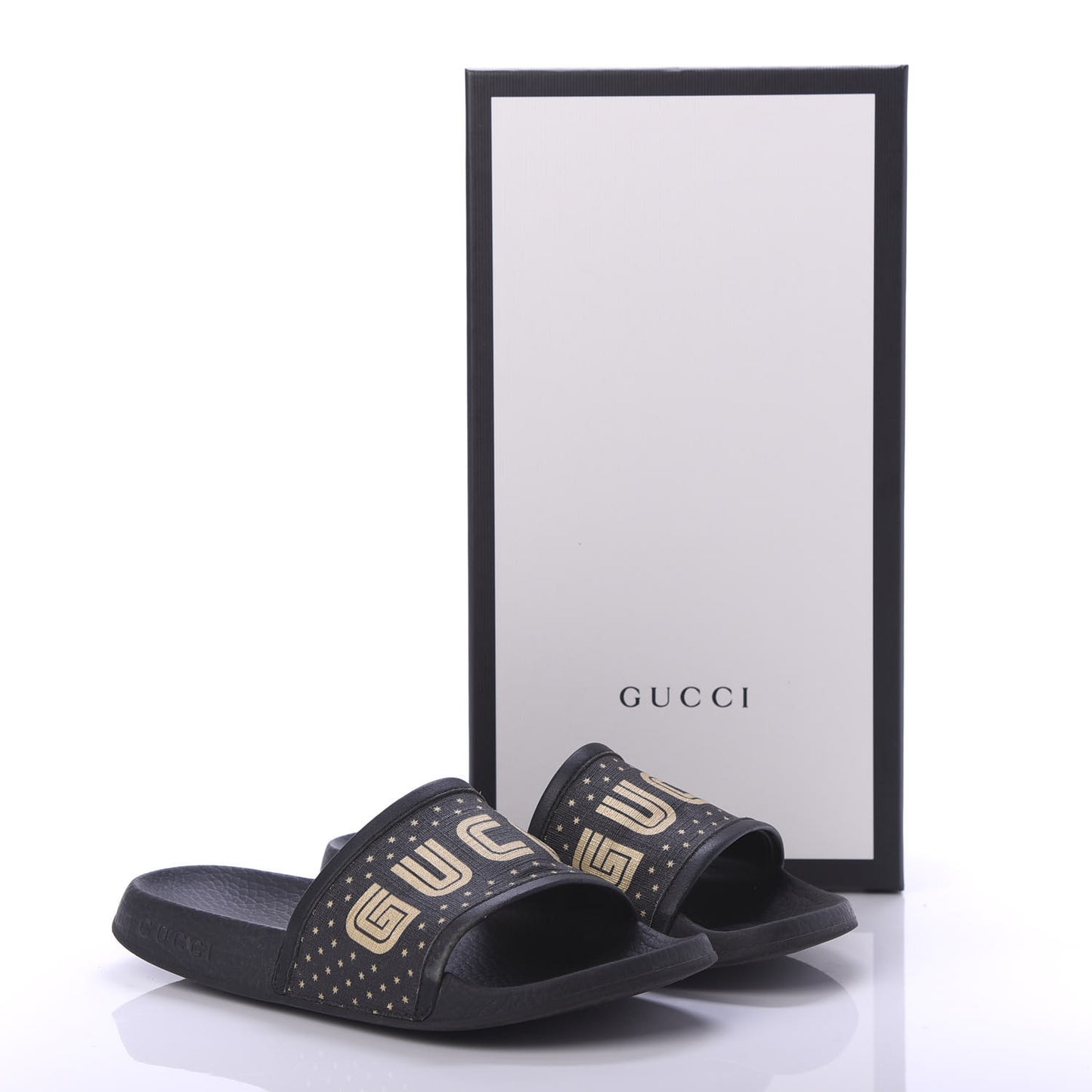 X SEGA Supreme Canvas GUCCY Stars Womens Slide Sandals 35 Black Gold