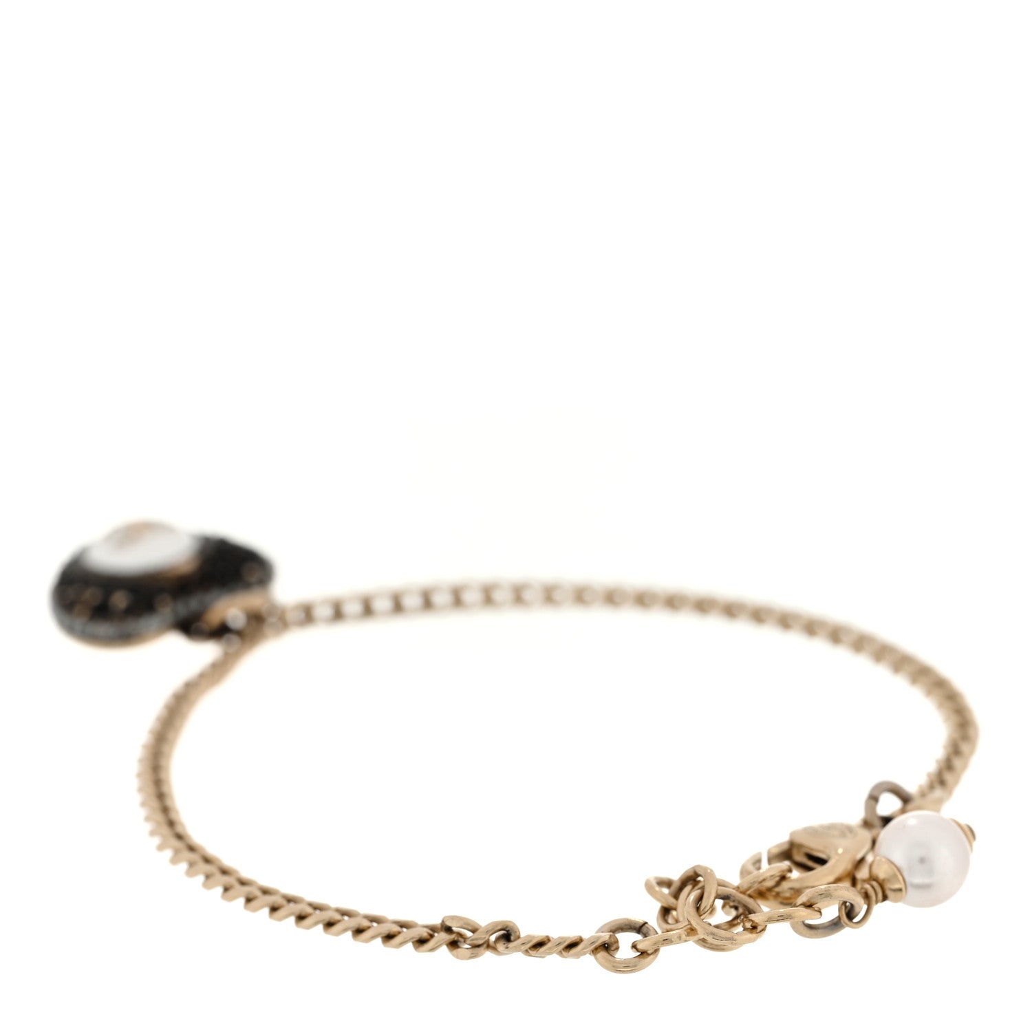 Chanel Crystal Pearl Chain Heart Bracelet Gold Black 2 of 3