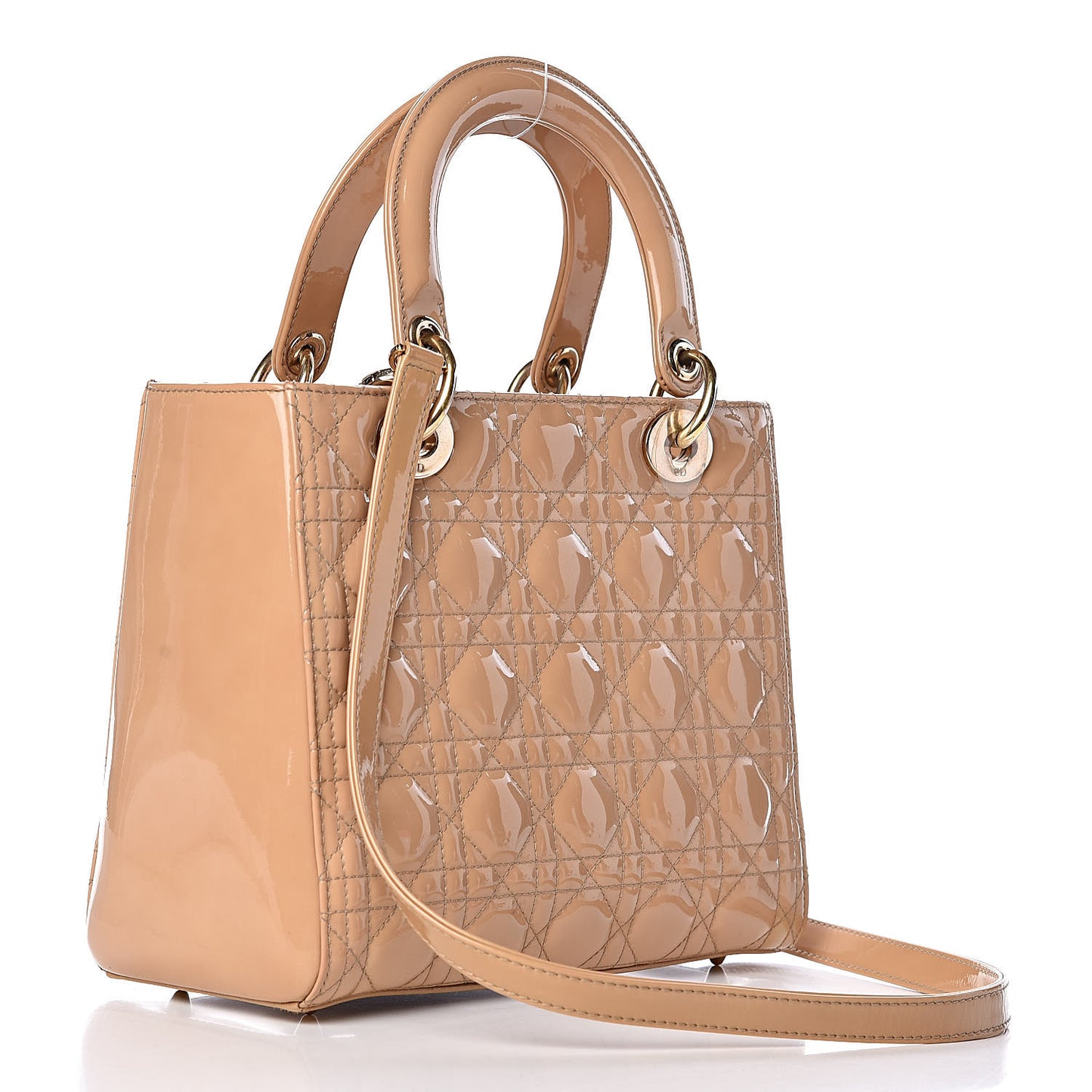 Patent Cannage Medium Lady Dior Beige