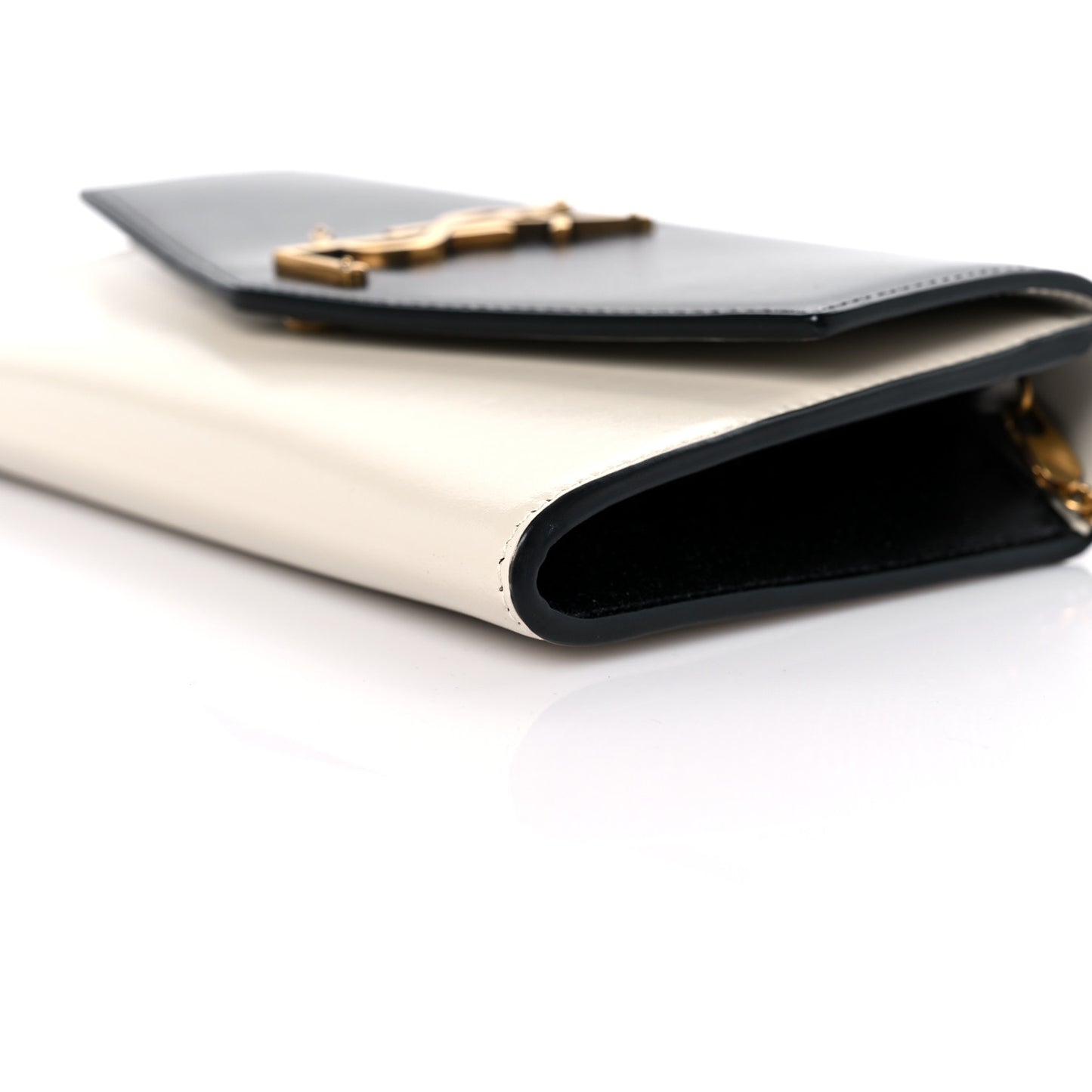 Smooth Shiny Calfskin Uptown Chain Wallet Black Crema Soft