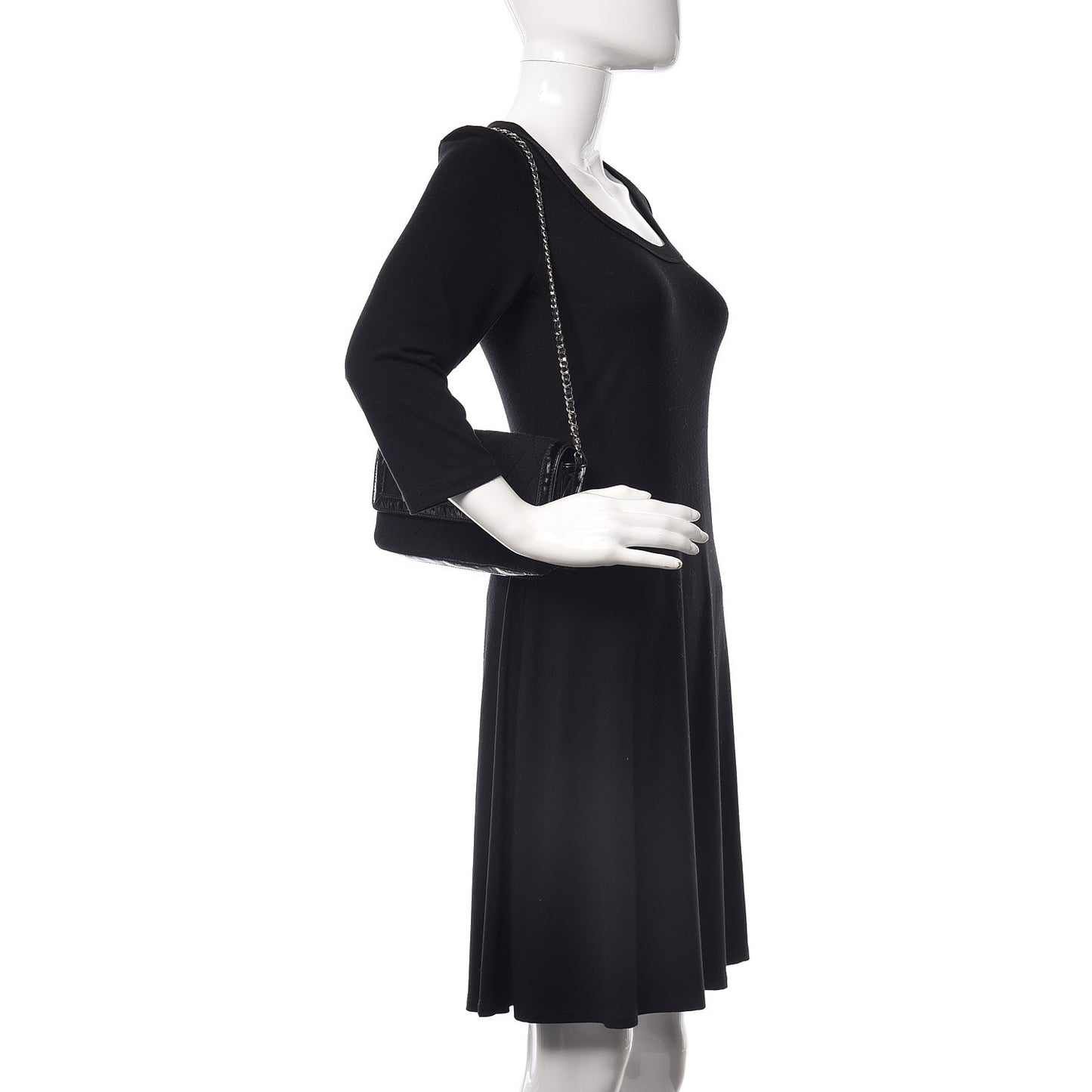 Patent Canvas Quilted Flap Clutch Black