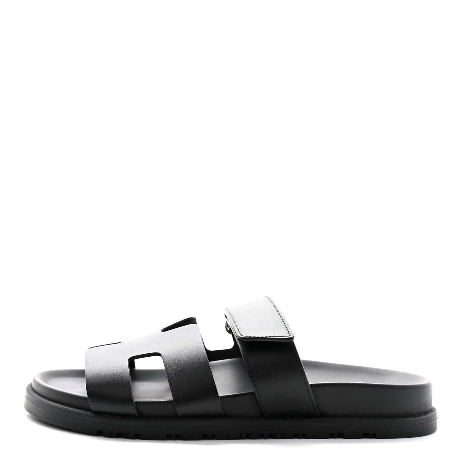 Hermes Calfskin Womens Chypre Sandals 37.5 Black 1 of 10