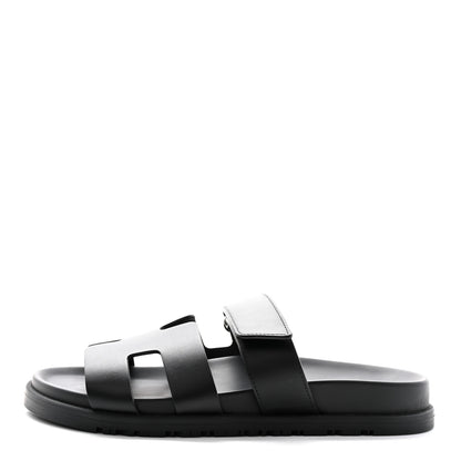 Hermes Calfskin Womens Chypre Sandals 37.5 Black 1 of 10