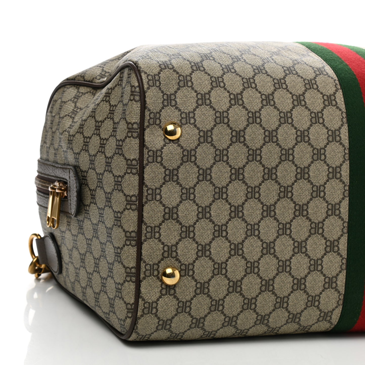 X BALENCIAGA BB Supreme Monogram Web Medium Ophidia Carry-On Duffle Bag Beige New Acero