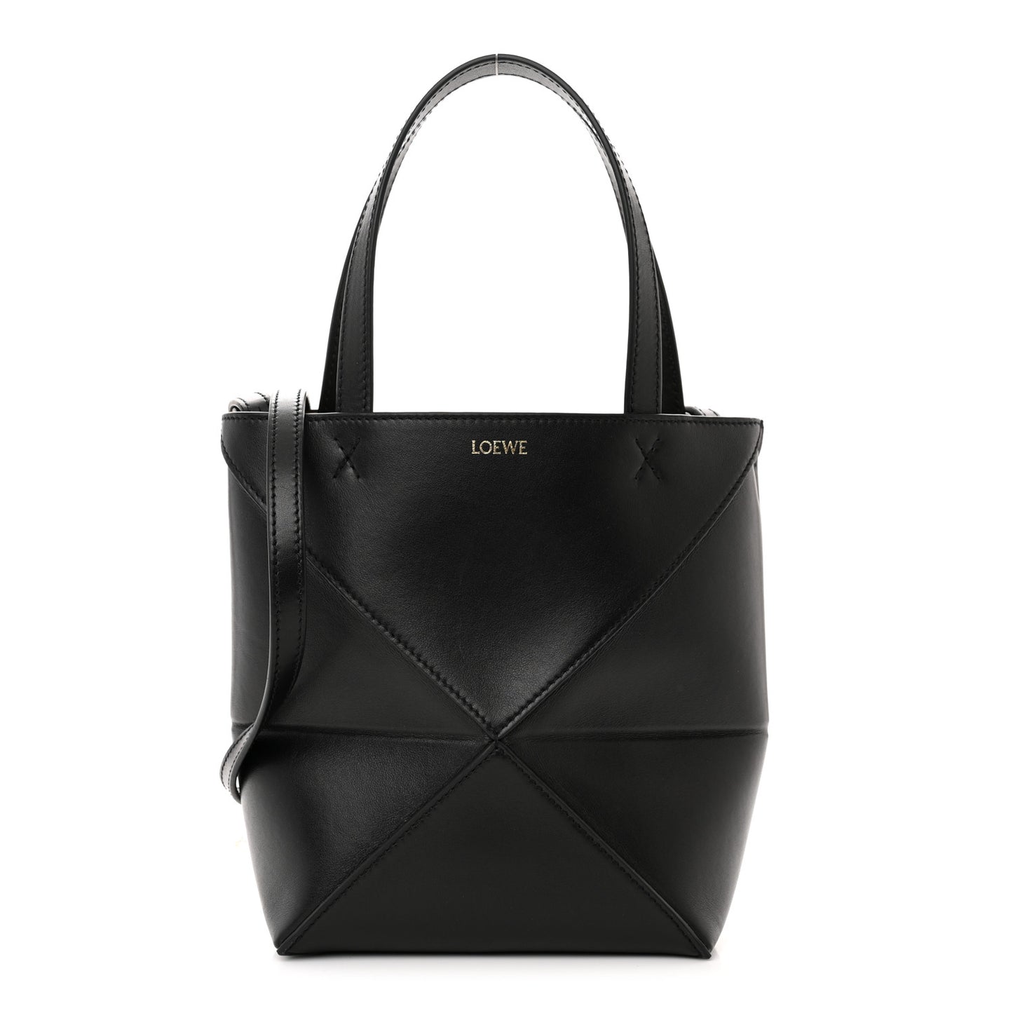 Shiny Calfskin Mini Puzzle Fold Tote Black