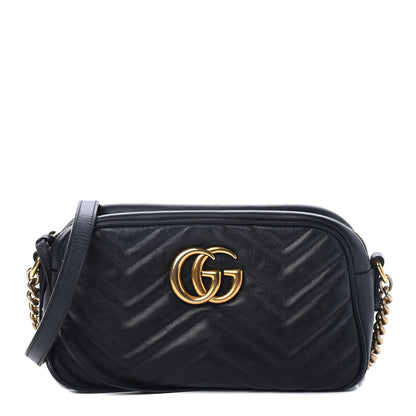 Gucci Calfskin Matelasse Small GG Marmont Chain Shoulder Bag Black 1 of 4