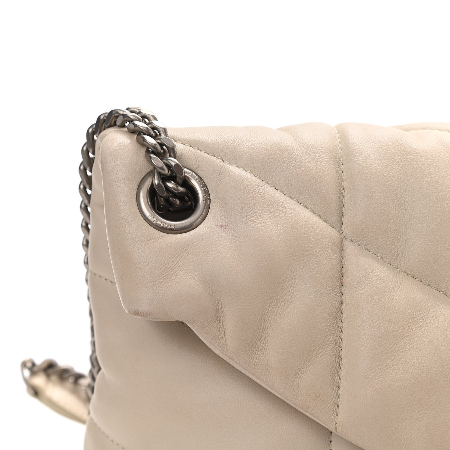 Saint Laurent Lambskin Quilted Small Loulou Puffer Monogram Chain Satchel Blanc Vintage 16 of 18