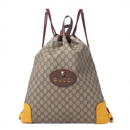 Gucci GG Supreme Monogram Neo Vintage Drawstring Backpack Beige New Acero Crop 1 of 8