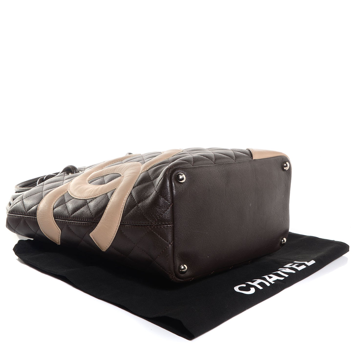 Calfskin Quilted Medium Cambon Tote Brown Beige