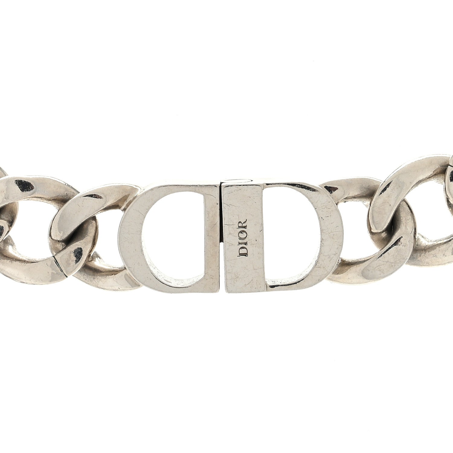 Christian Dior Metal Crystal CD Chain Link Necklace Silver 3 of 4