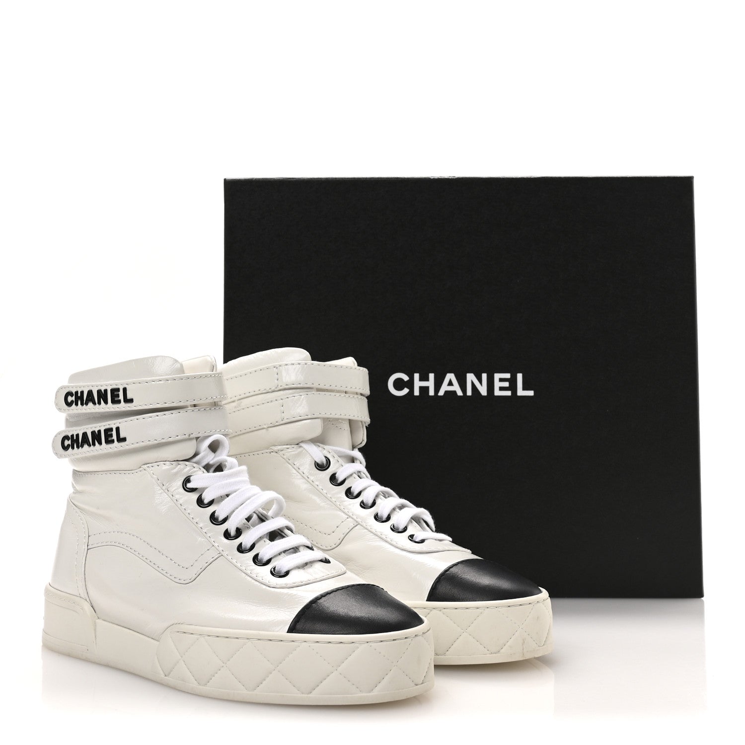 Chanel Shiny Calfskin Logo High Top Sneakers 38.5 White 9 of 9