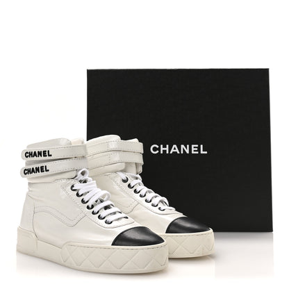 Chanel Shiny Calfskin Logo High Top Sneakers 38.5 White 9 of 9