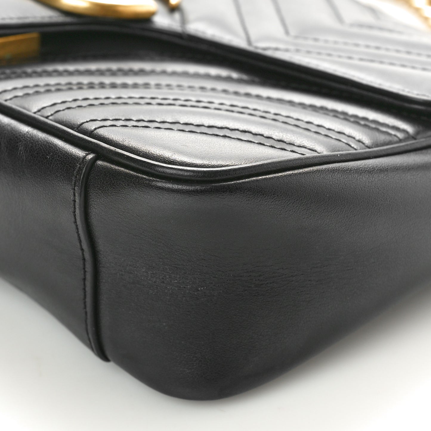 Calfskin Matelasse Small GG Marmont Shoulder Bag Black