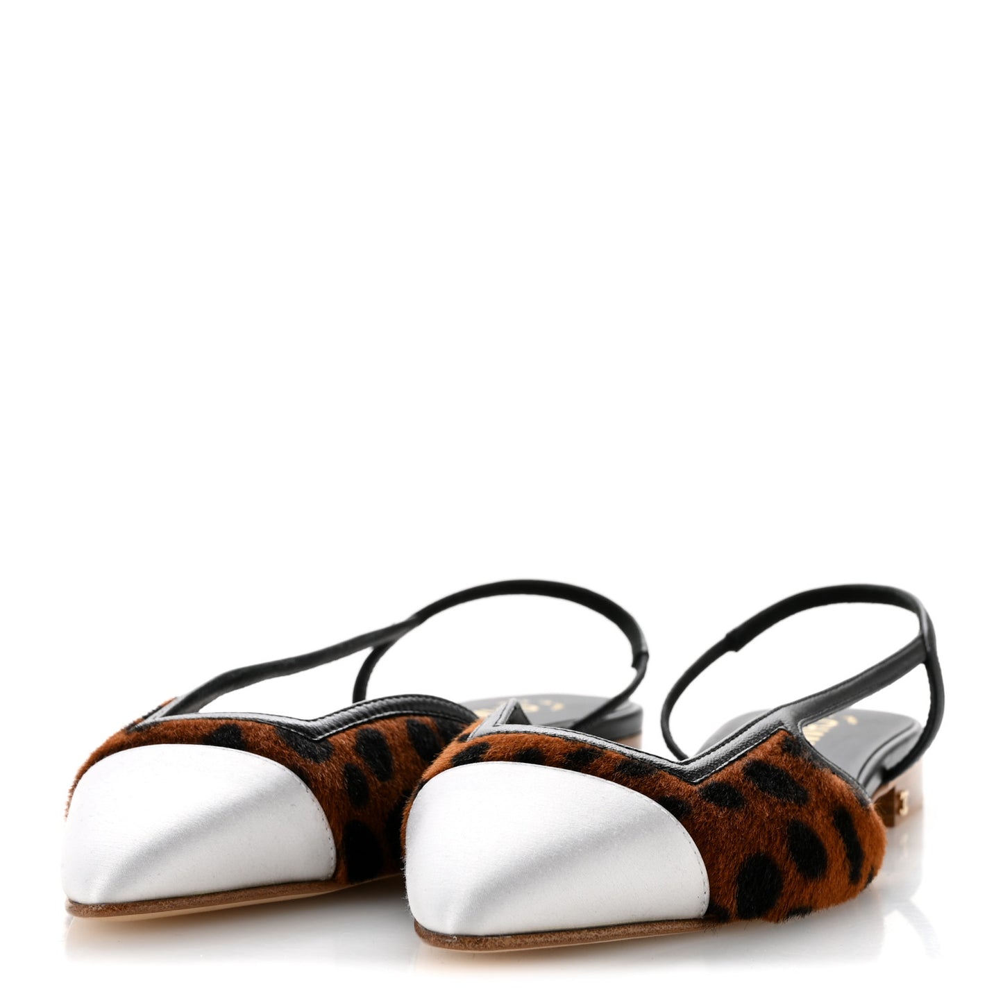 Lambskin Mixed Fibers Cap Toe CC Slingback Flats 37 Brown Black White