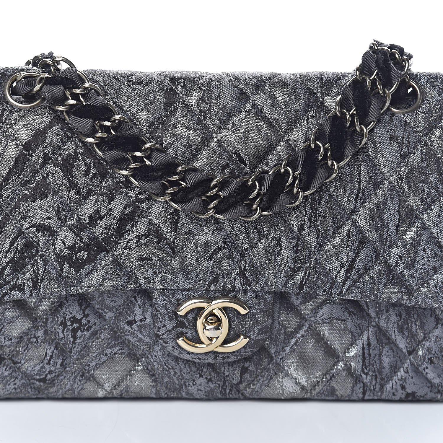 Chanel Metallic Brocade Quilted Medium Double Flap Dark Grey 8 of 15