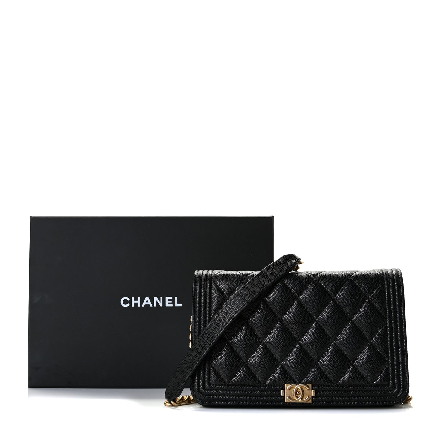 Caviar Quilted Boy Wallet On Chain WOC Black