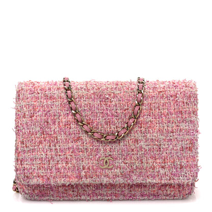 Chanel Tweed Quilted Wallet On Chain WOC Pink 1 of 10
