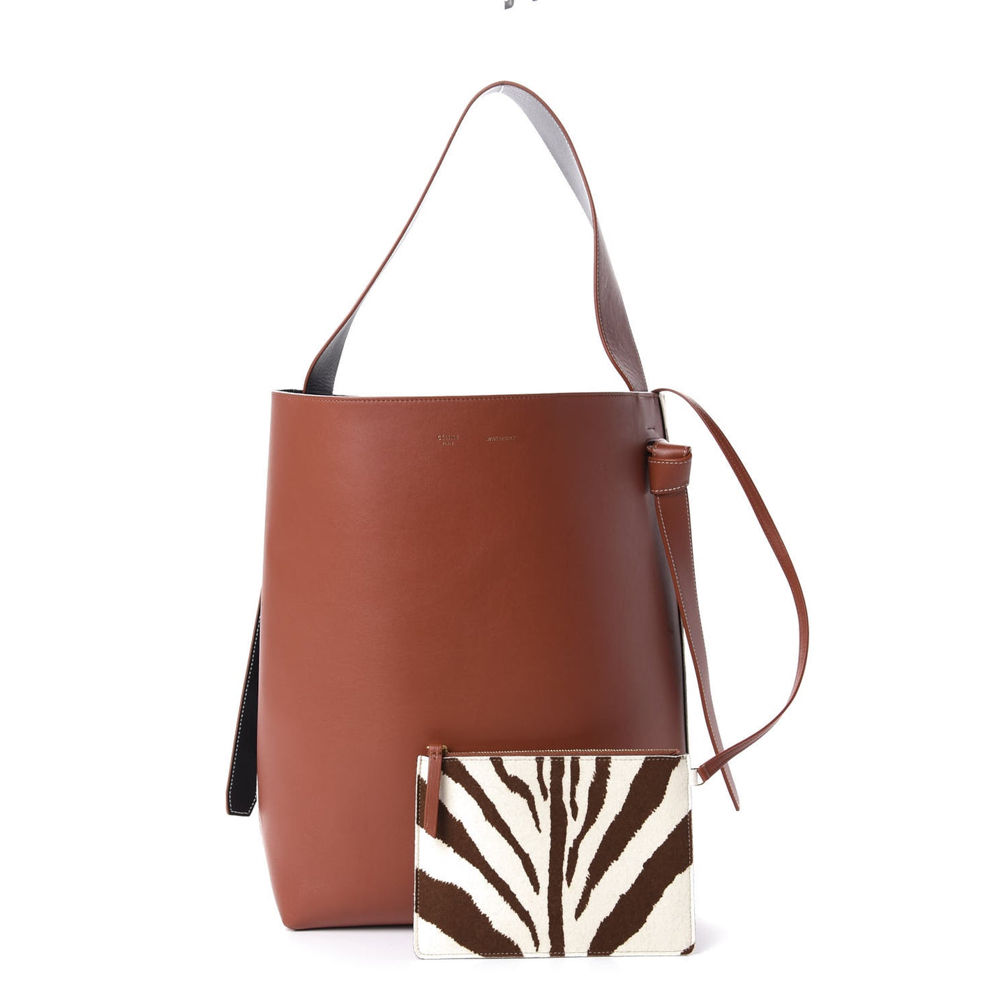Shiny Smooth Calfskin Zebra Printed Calf Hair Small Twisted Cabas Chalk Brick
