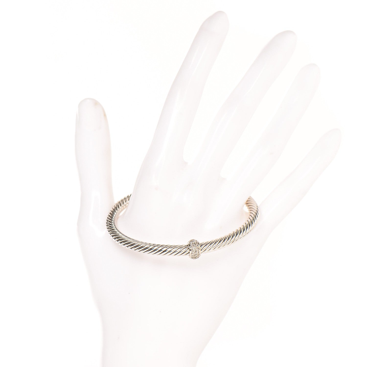 David Yurman Sterling Silver Diamond 5mm Cable Classics Single Station Bracelet 2 of 5