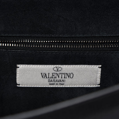 Valentino Garavani Pebbled Calfskin Star Studded Medium Lock Flap Black 9 of 10