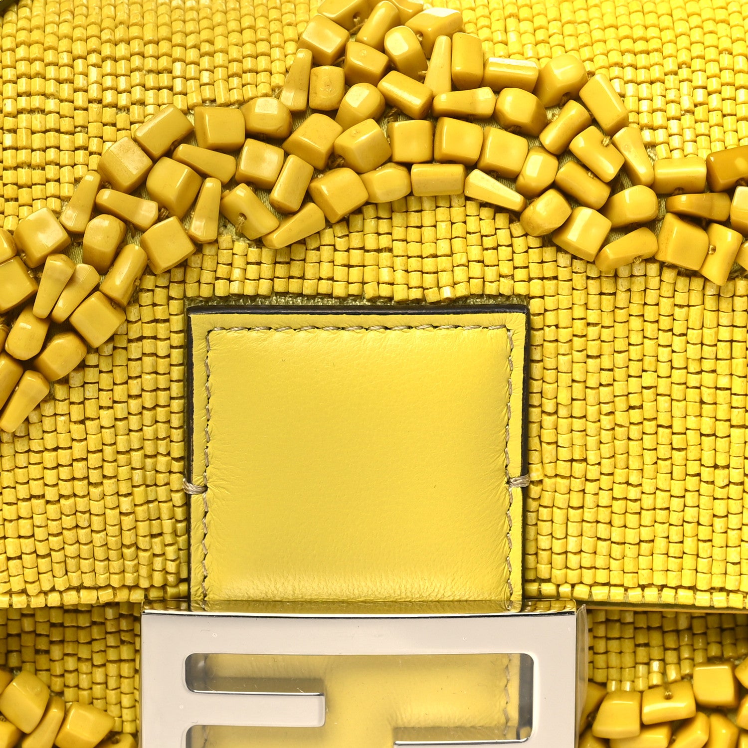 Fendi Rolling Stone Vitello Seta Bead Embroidered Re-Edition Baguette Giallo 8 of 10