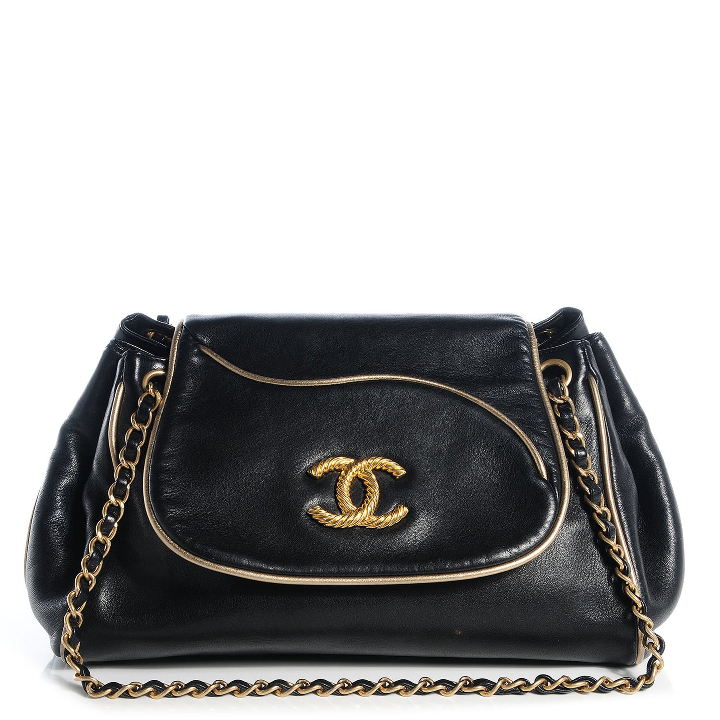 Lambskin Paris Moscou Constructivism Accordion CC Flap Bag Black