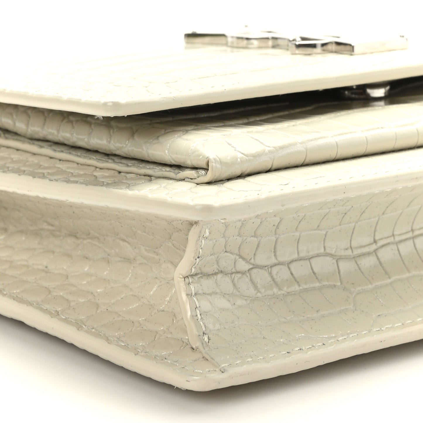 Calfskin Crocodile Embossed Monogram Sunset Chain Wallet Blanc Vintage