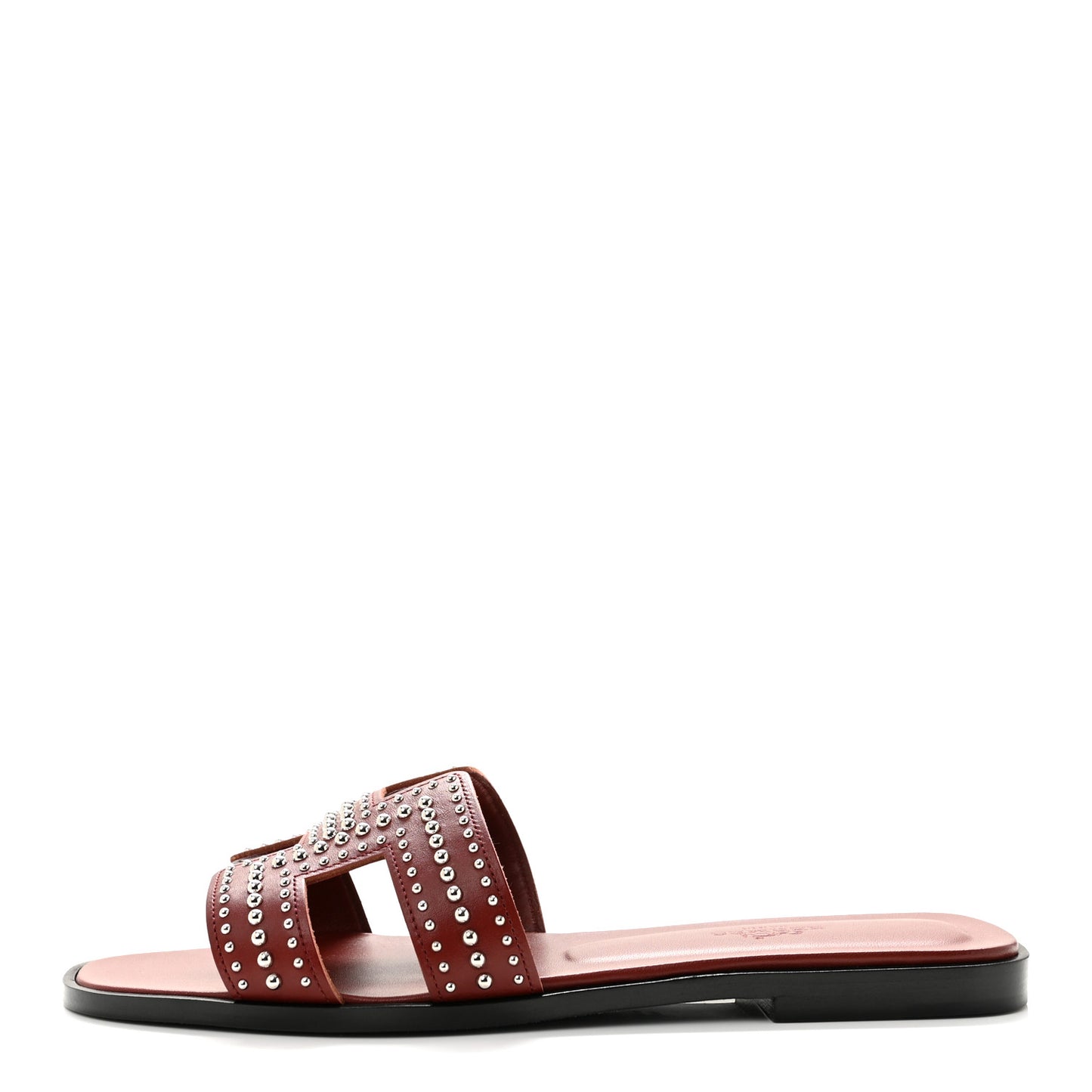 Calfskin Studded Oran Sandals 36.5 Rouge Tomette