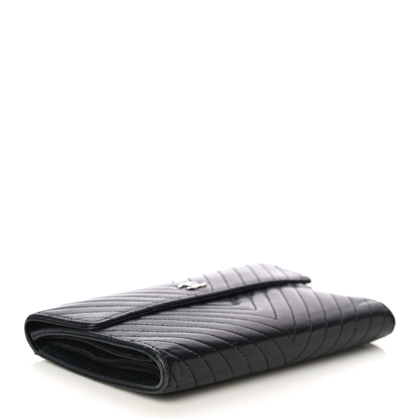 Lambskin Chevron Quilted Large Flap Clutch Wallet Black