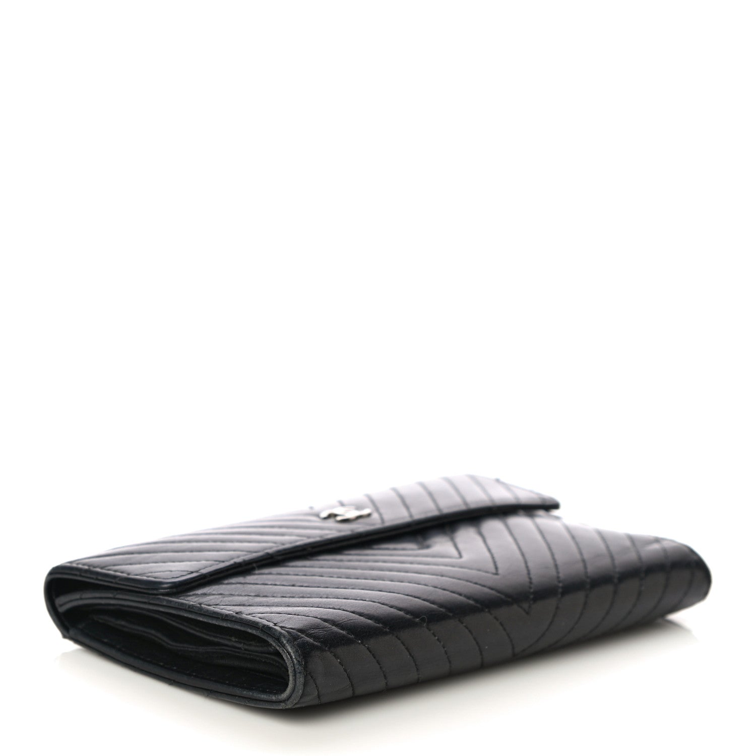 Chanel Lambskin Chevron Quilted Large Flap Clutch Wallet Black 4 of 22