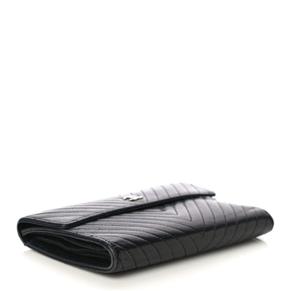 Chanel Lambskin Chevron Quilted Large Flap Clutch Wallet Black 4 of 22